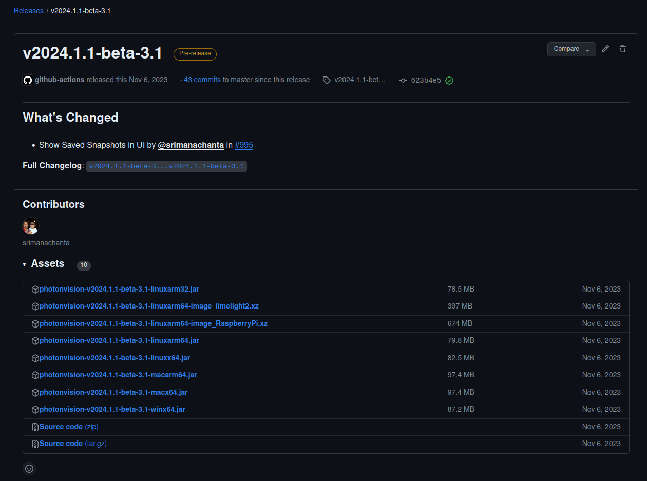 Example GitHub release page